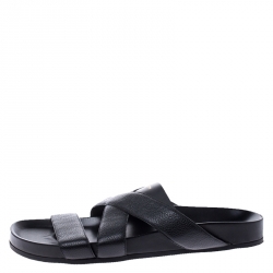 مملوكة مسبقًا  صندل سلايد لوي فيتون بيونيير فلات بشريط متقاطع جلد أسود مقاس 45