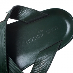Pre Owned Louis Vuitton Green Epi Leather Pioneer Cross Strap Flat Slides Size 43