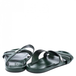 Pre Owned Louis Vuitton Green Epi Leather Pioneer Cross Strap Flat Slides Size 43