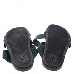 Pre Owned Louis Vuitton Green Epi Leather Pioneer Cross Strap Flat Slides Size 43
