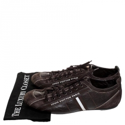 Pre Owned حذاء رياضي لوي فيتون منخفض من الأعلي كوزموس سويدي وجلد بني مقاس 44