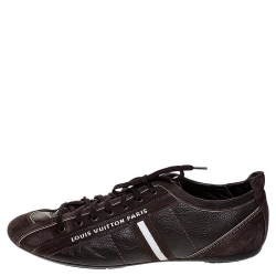 Pre Owned حذاء رياضي لوي فيتون منخفض من الأعلي كوزموس سويدي وجلد بني مقاس 44
