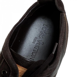 Pre Owned حذاء رياضي لوي فيتون منخفض من الأعلي كوزموس سويدي وجلد بني مقاس 44