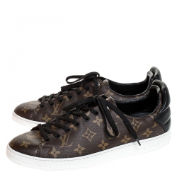Louis Vuitton Brown Monogram Canvas and Black Leather Frontrow Low Top Sneakers Size 41
