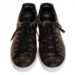 Louis Vuitton Brown Monogram Canvas and Black Leather Frontrow Low Top Sneakers Size 41