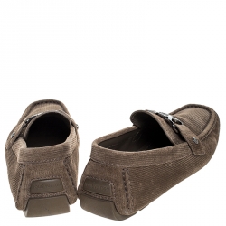 Pre Owned Louis Vuitton Olive Green Suede Hockenheim Loafers Size 43