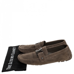 Pre Owned Louis Vuitton Olive Green Suede Hockenheim Loafers Size 43