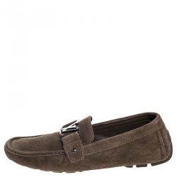 Pre Owned Louis Vuitton Olive Green Suede Hockenheim Loafers Size 43