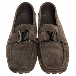 Pre Owned Louis Vuitton Olive Green Suede Hockenheim Loafers Size 43