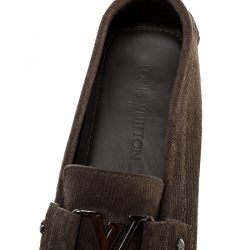 Pre Owned Louis Vuitton Olive Green Suede Hockenheim Loafers Size 43