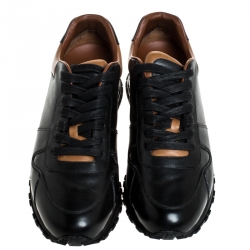 Louis Vuitton Black/Tan Leather Trim Run Lace Up Sneakers Size 43