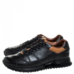 Louis Vuitton Black/Tan Leather Trim Run Lace Up Sneakers Size 43