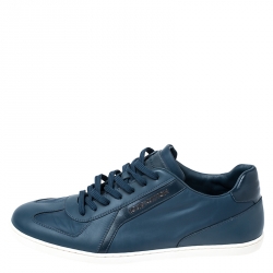 Pre Owned Louis Vuitton Dark Teal Blue Leather And Nylon Low Top Sneakers Size 41