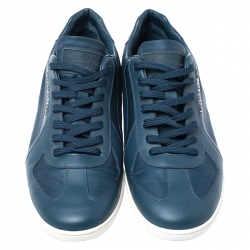 Pre Owned Louis Vuitton Dark Teal Blue Leather And Nylon Low Top Sneakers Size 41