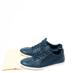 Pre Owned Louis Vuitton Dark Teal Blue Leather And Nylon Low Top Sneakers Size 41