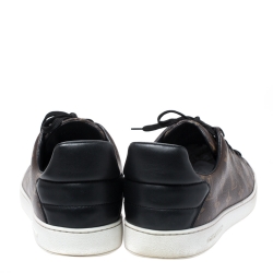 Pre Owned Louis Vuitton Brown Monogram Canvas and Black Leather Frontrow Low Top Sneakers Size 43