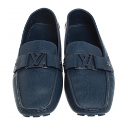Pre Owned Louis Vuitton Blue Leather Monte Carlo Loafers Size 44