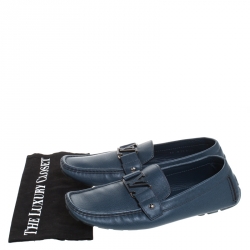 Pre Owned Louis Vuitton Blue Leather Monte Carlo Loafers Size 44