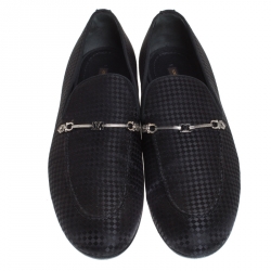 Pre Owned Louis Vuitton Black Satin Bank Slip On Loafers Size 43.5