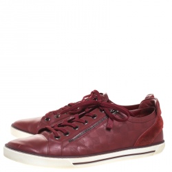 Louis Vuitton Red Damier Leather Low Top Lace Up Sneakers Size 44.5