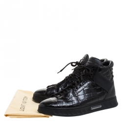 Louis Vuitton Black Croc Embossed Leather Lace High Top Sneakers Size 43