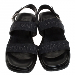 Pre Owned صندل لوي فيتون جلد وقماش دنيم أسود مقاس 42