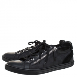 Pre Owned حذاء رياضي لوي فيتون بحافة منخفضة ادفينشر سويدي / جلد ونايلون دامييه غرافيت أسود مقاس 43