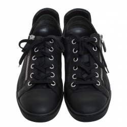 Pre Owned حذاء رياضي لوي فيتون بحافة منخفضة ادفينشر سويدي / جلد ونايلون دامييه غرافيت أسود مقاس 43