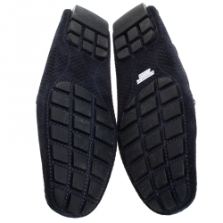 Pre Owned Louis Vuitton Blue Petit Damier Monte Carlo Suede Loafers Size 41.5