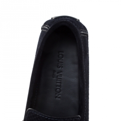 Pre Owned Louis Vuitton Blue Petit Damier Monte Carlo Suede Loafers Size 41.5