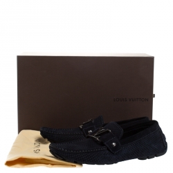 Pre Owned Louis Vuitton Blue Petit Damier Monte Carlo Suede Loafers Size 41.5