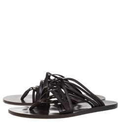 Pre Owned Louis Vuitton Brown Leather Thong Flat Sandals Size 41