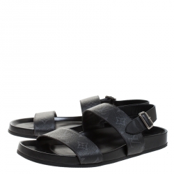 مملوكة مسبقًا Louis Vuitton Black Monogram Canvas And Leather Back Strap Sandals Size 44