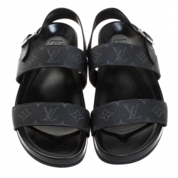 مملوكة مسبقًا Louis Vuitton Black Monogram Canvas And Leather Back Strap Sandals Size 44