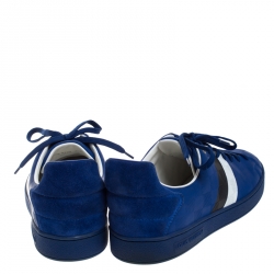 Pre Owned Louis Vuitton Blue Damier Infini Leather Frontrow Lace Up Sneakers Size 40.5