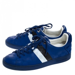 Pre Owned Louis Vuitton Blue Damier Infini Leather Frontrow Lace Up Sneakers Size 40.5