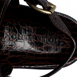 Pre Owned Louis Vuitton Brown Croc And Leather Flat Sandals Size 44.5