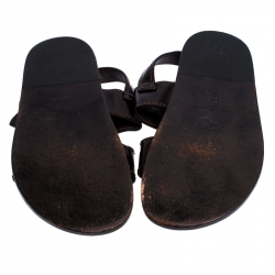 Pre Owned Louis Vuitton Brown Croc And Leather Flat Sandals Size 44.5