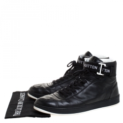 Pre Owned Louis Vuitton Black Leather Rivoli High Top Sneakers Size 44
