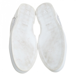 Pre Owned حذاء رياضي لوي فيتون مانش آب بحافة منخفضة جلد وكانفاس مونوغرامي رصاصي/ابيض مقاس 45