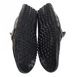 مملوكة مسبقًا Louis Vuitton Black Leather Damier Infini Hockenheim Moccasin Size 42.5
