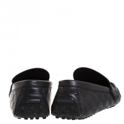 مملوكة مسبقًا Louis Vuitton Black Leather Damier Infini Hockenheim Moccasin Size 42.5