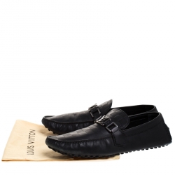 مملوكة مسبقًا Louis Vuitton Black Leather Damier Infini Hockenheim Moccasin Size 42.5