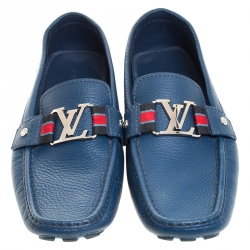 Pre Owned Louis Vuitton Blue Leather Monte Carlo Loafers Size 44.5