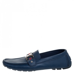 Pre Owned Louis Vuitton Blue Leather Monte Carlo Loafers Size 44.5