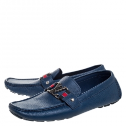 Pre Owned Louis Vuitton Blue Leather Monte Carlo Loafers Size 44.5