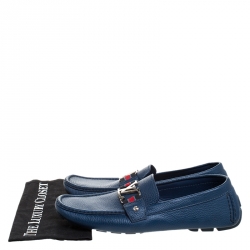 Pre Owned Louis Vuitton Blue Leather Monte Carlo Loafers Size 44.5