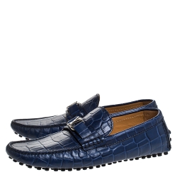 Pre Owned Louis Vuitton Blue Croc Embossed Leather Monte Carlo Loafers Size 41