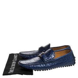Pre Owned Louis Vuitton Blue Croc Embossed Leather Monte Carlo Loafers Size 41