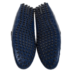 Pre Owned Louis Vuitton Blue Croc Embossed Leather Monte Carlo Loafers Size 41